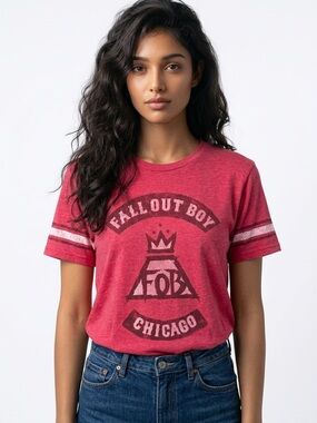 MANHEAD | FALLOUT BOY FOB Red Short Sleeve Band Graphic Tee Unisex Size Large